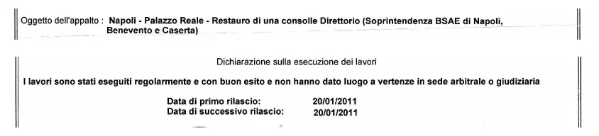 Estratto selezionato della fonte: Palazzo Reale di Napoli · Certificato 2011